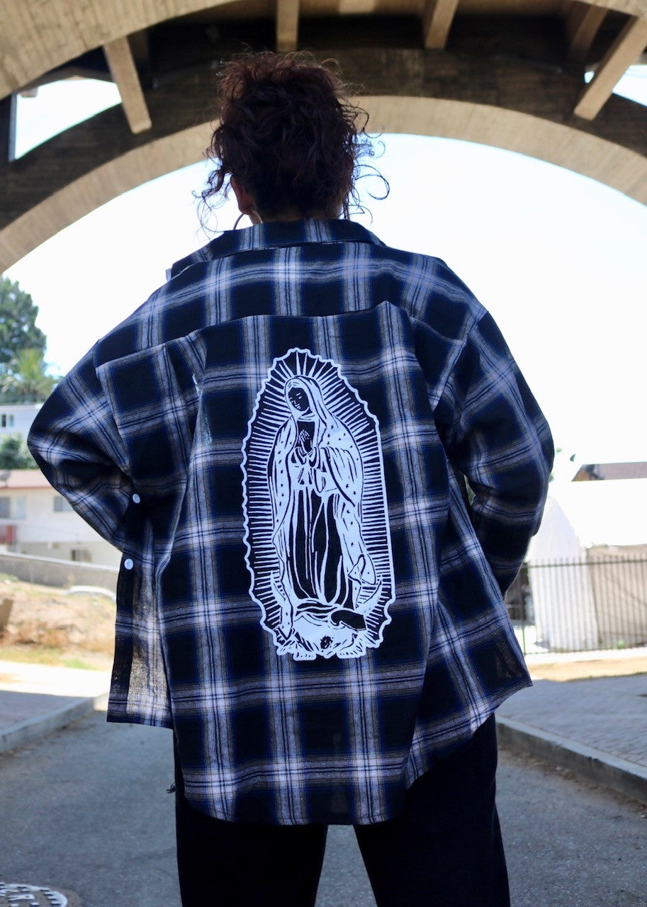Virgencita Tartan Long Sleeve Button Down Top