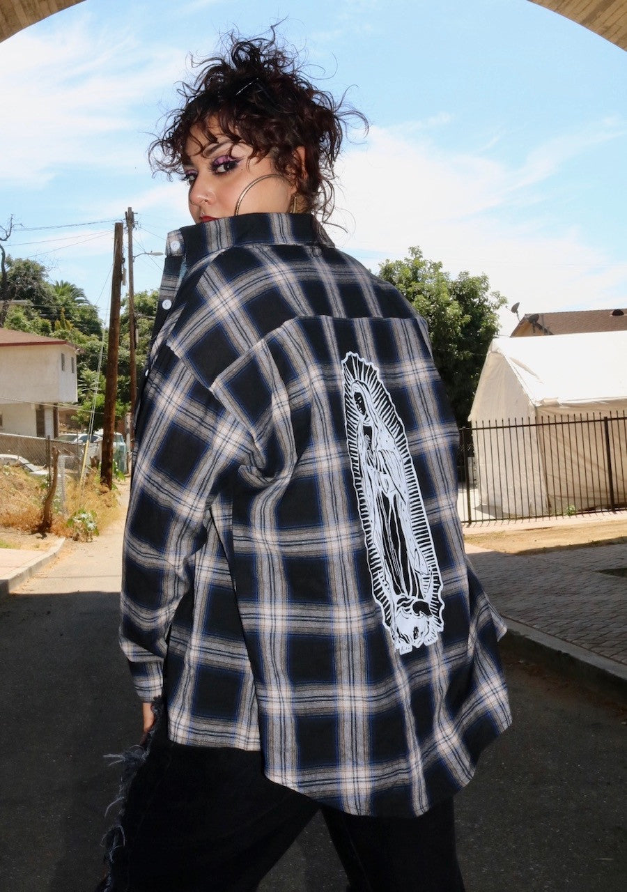 Virgencita Tartan Long Sleeve Button Down Top