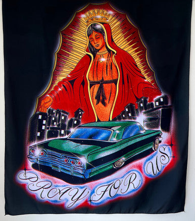 'Pray For Us' Pen & Ink Wall Tapestry (BLACK)