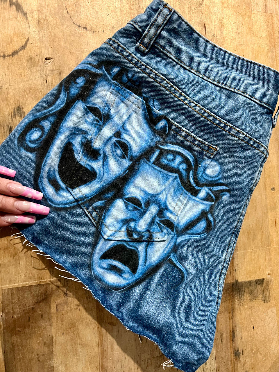 LIMITED EDITION 'Smile Now Cry Later' Airbrushed Cut-Off Denim Shorts