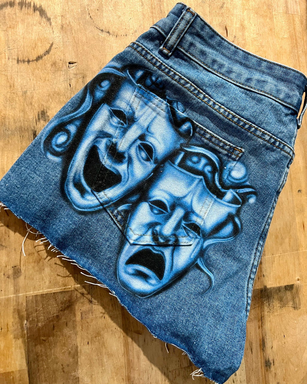 LIMITED EDITION 'Smile Now Cry Later' Airbrushed Cut-Off Denim Shorts