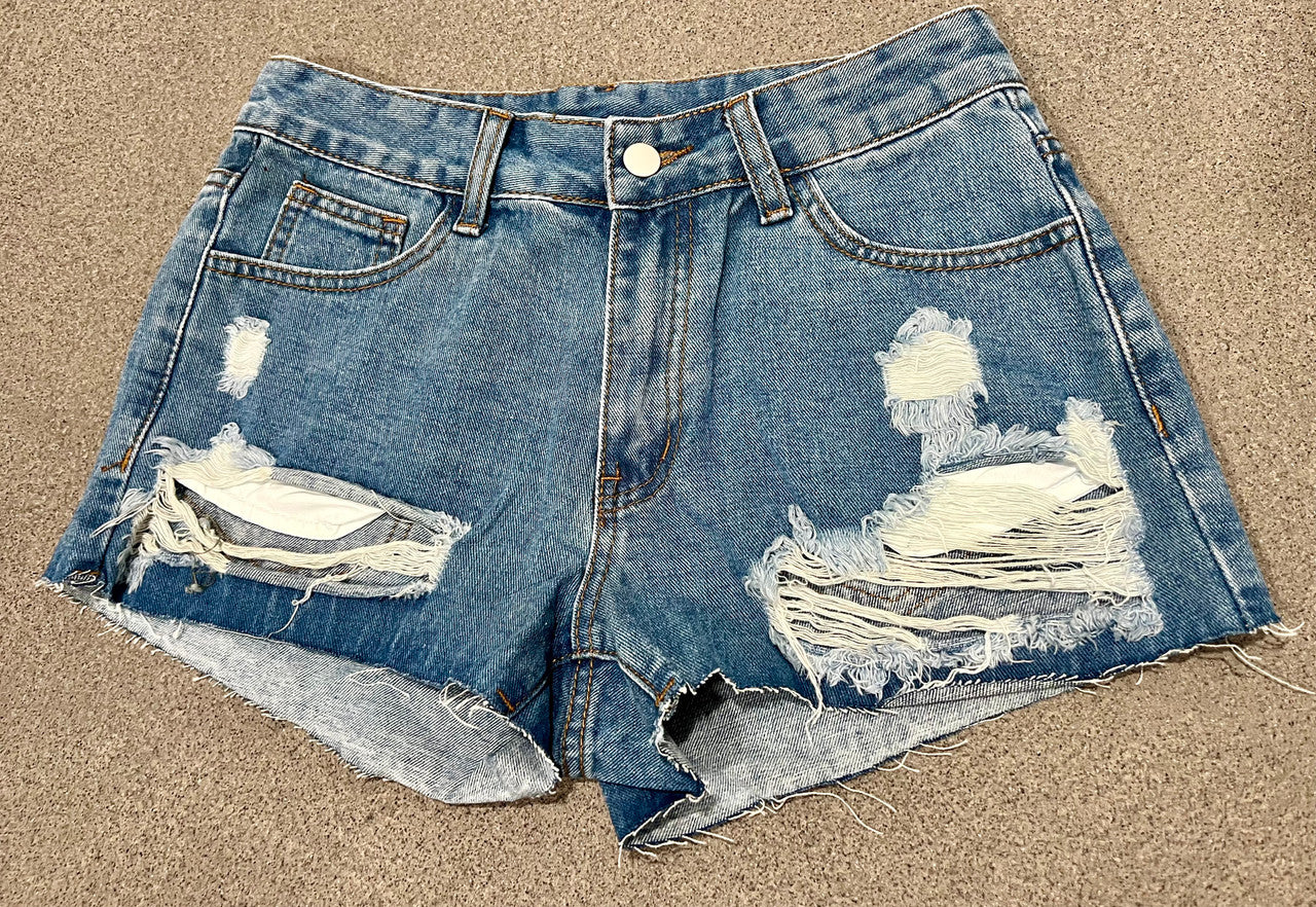 LIMITED EDITION 'Smile Now Cry Later' Airbrushed Cut-Off Denim Shorts