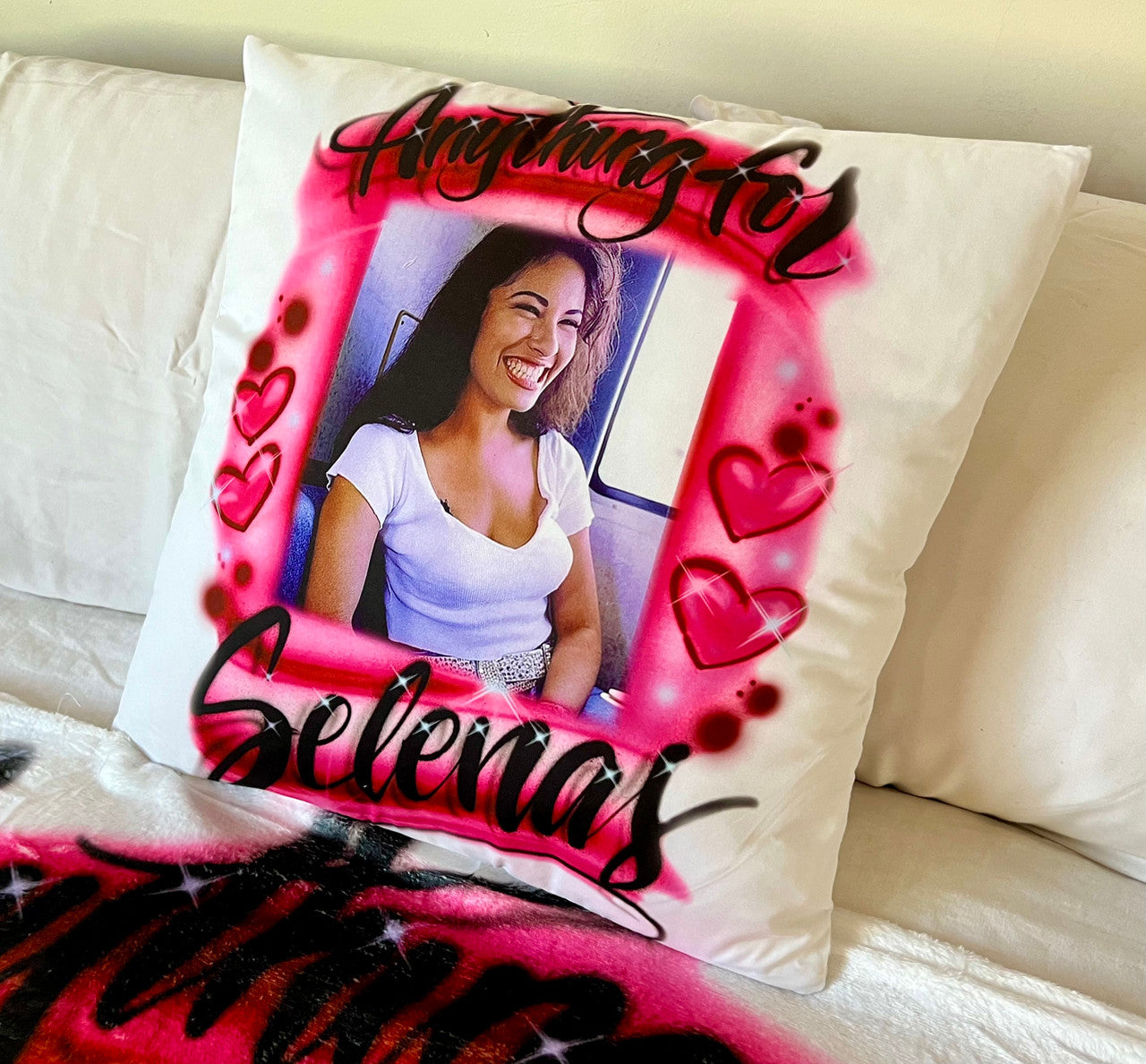 Anything For Selenas Airbrushed Square Throw Pillow