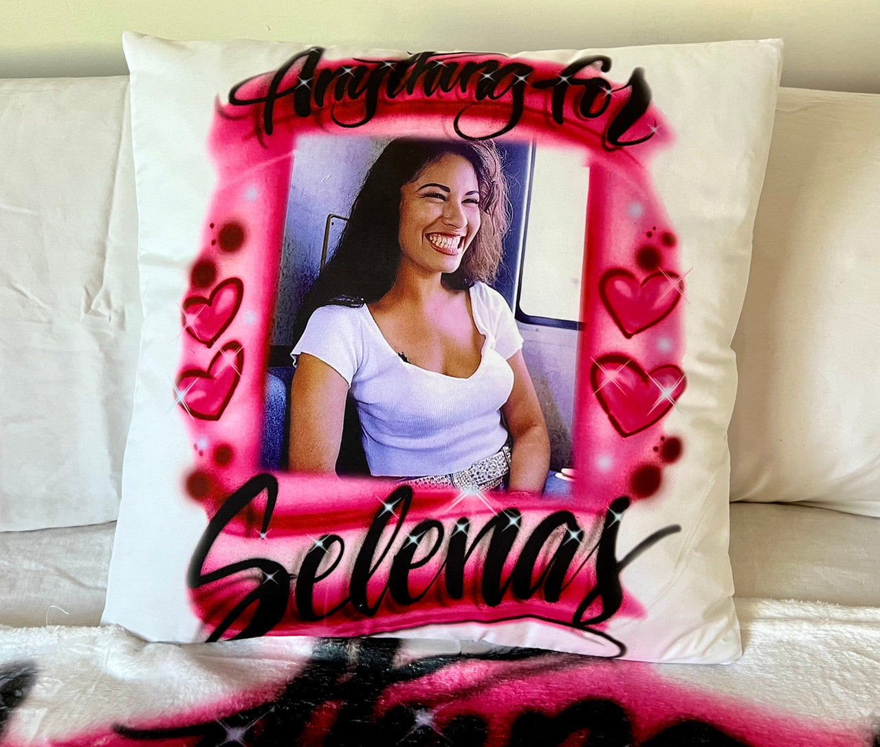 Anything For Selenas Airbrushed Square Throw Pillow