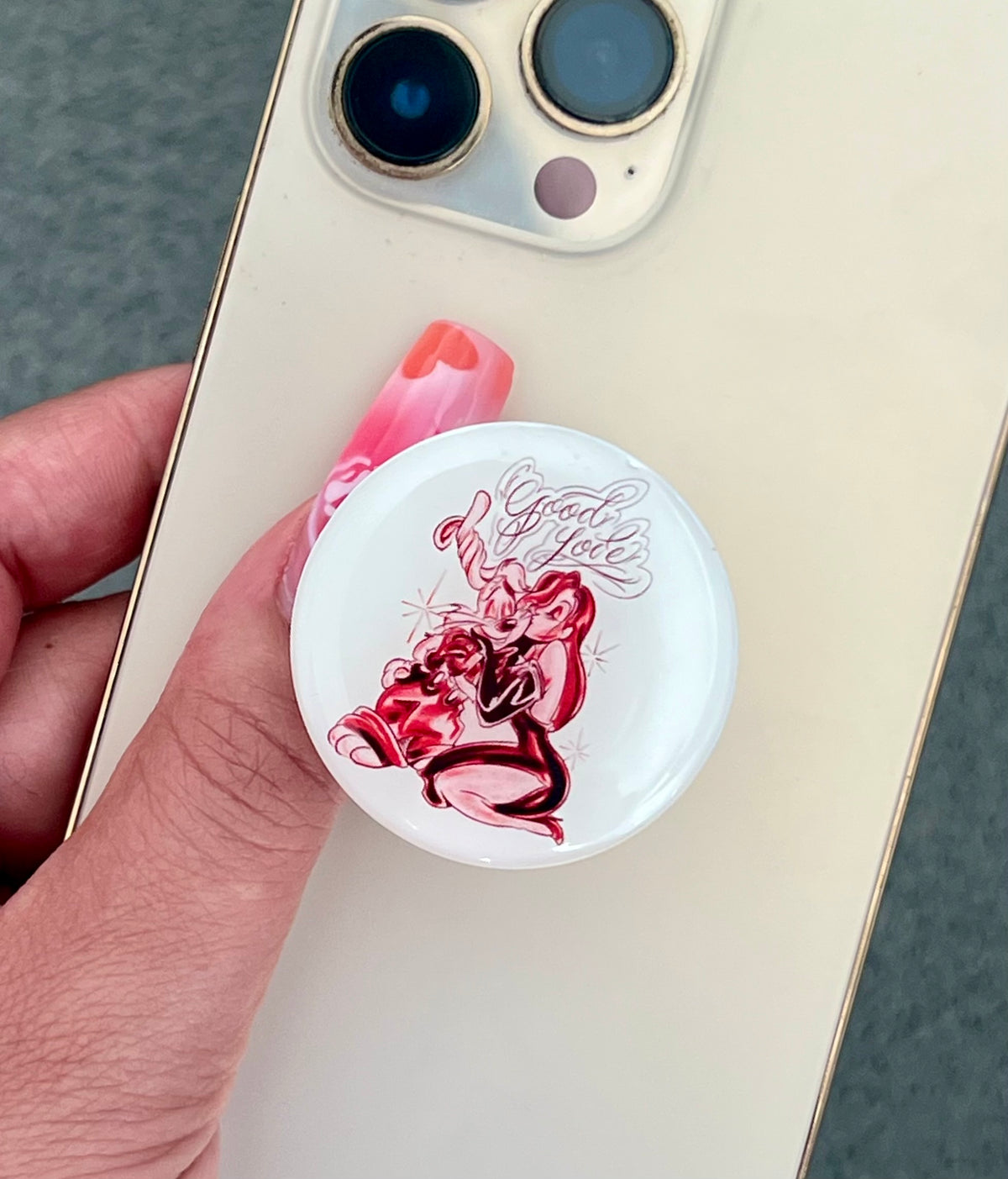'GOOD LOVIN' Pen & Ink Pop Grip (Drop Glue Style) White/Red