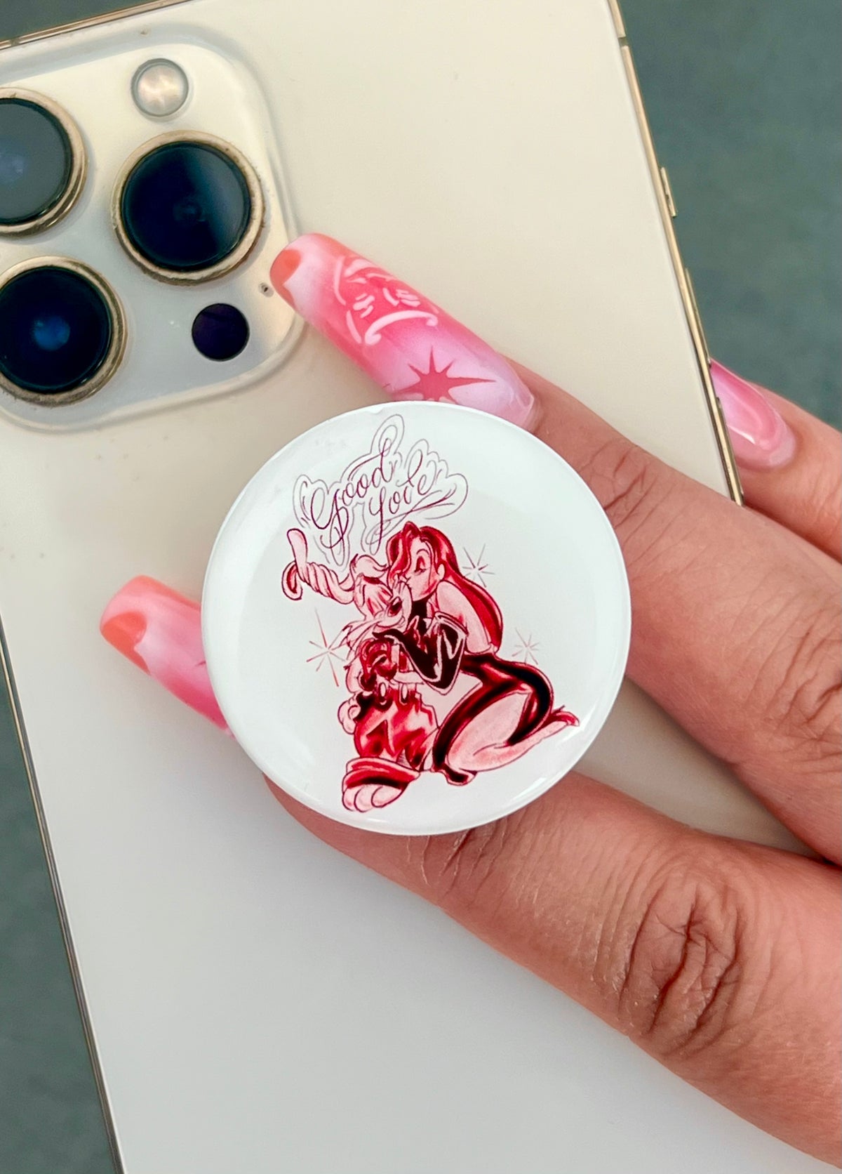 'GOOD LOVIN' Pen & Ink Pop Grip (Drop Glue Style) White/Red
