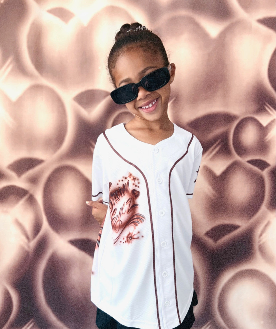 KIDS 'BROWN EYES' Cut & Sew Baseball KIDS Jersey (White/Brown)