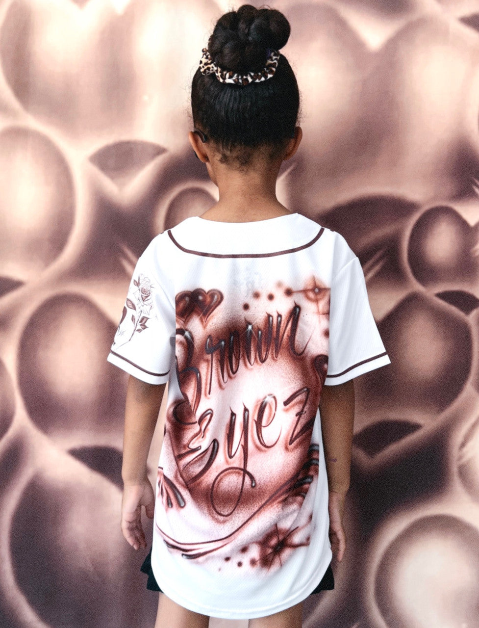 KIDS 'BROWN EYES' Cut & Sew Baseball KIDS Jersey (White/Brown)