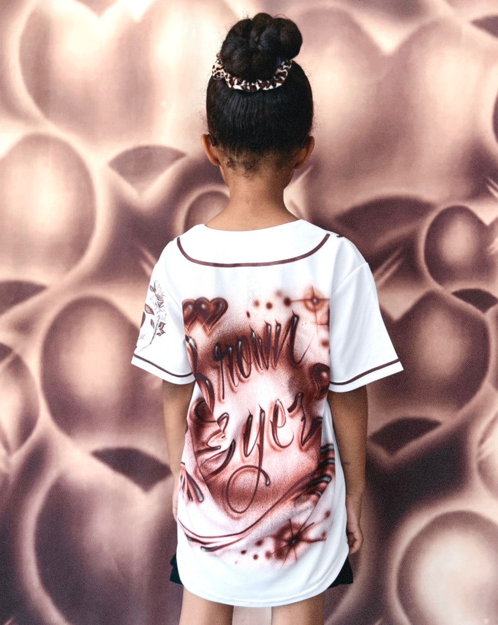 KIDS 'BROWN EYES' Cut & Sew Baseball KIDS Jersey (White/Brown)