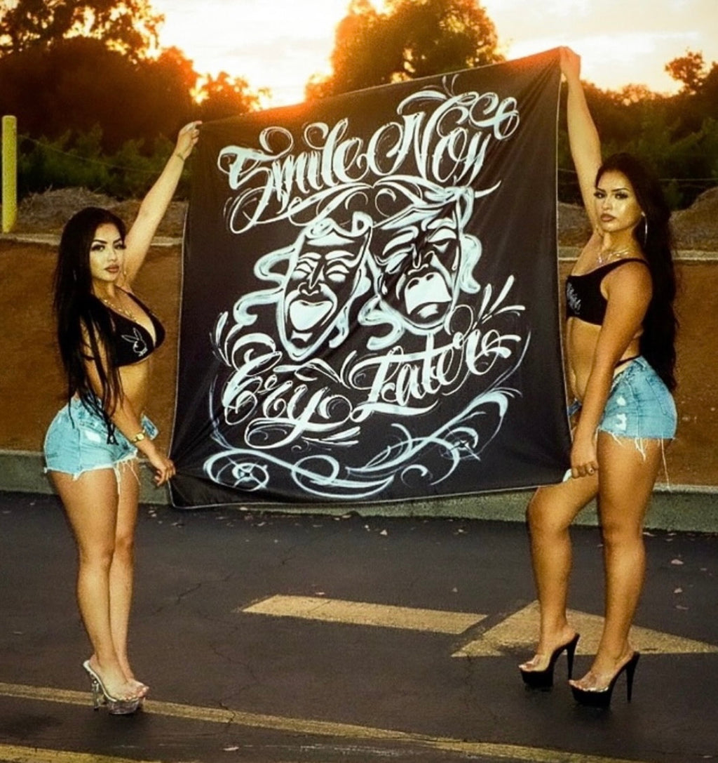 Smile Now, Cry Later Airbrush Tapestry  (Black/White)