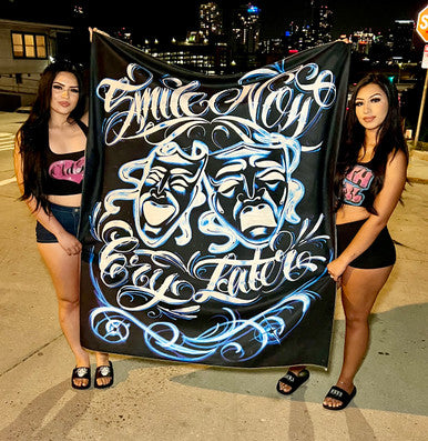 Limited Edition Smile Now, Cry Later Airbrushed Tapestry (BLUE/BLACK)