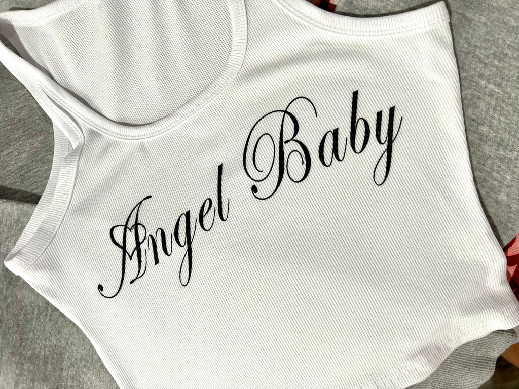 Limited Edition 'Angel Baby' Script Rib White Tank Top