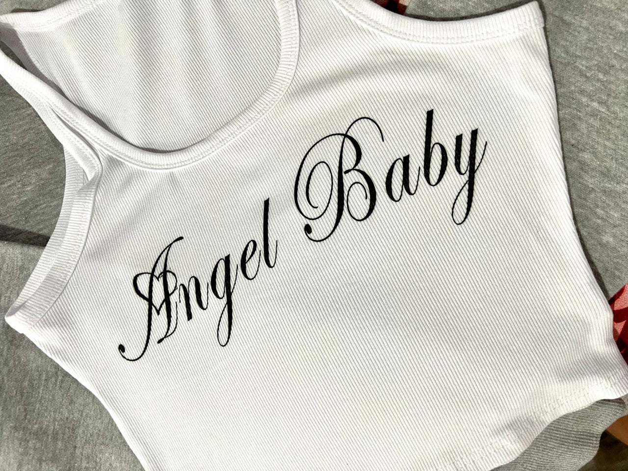 Limited Edition 'Angel Baby' Script Rib White Tank Top