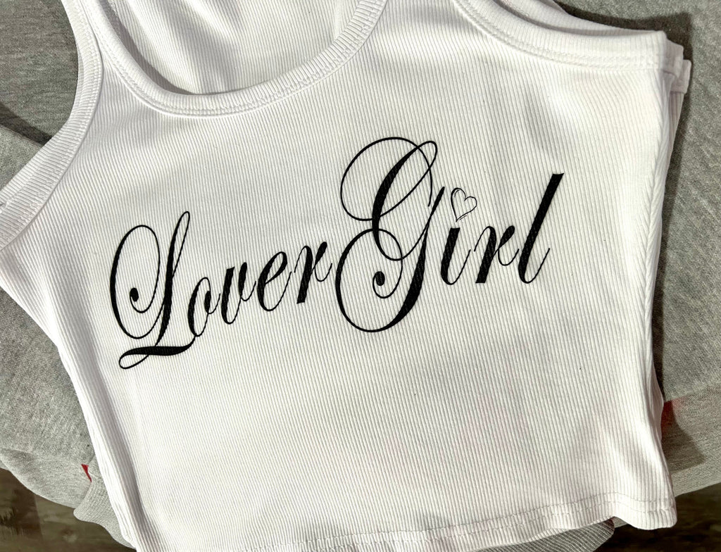 Limited Edition 'LoverGirl' Script Rib White Tank Top