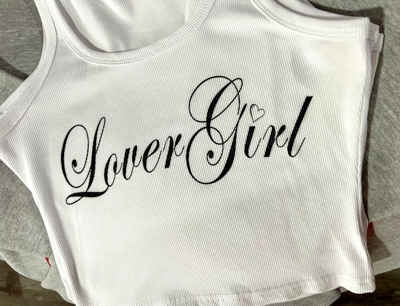 Limited Edition 'LoverGirl' Script Rib White Tank Top