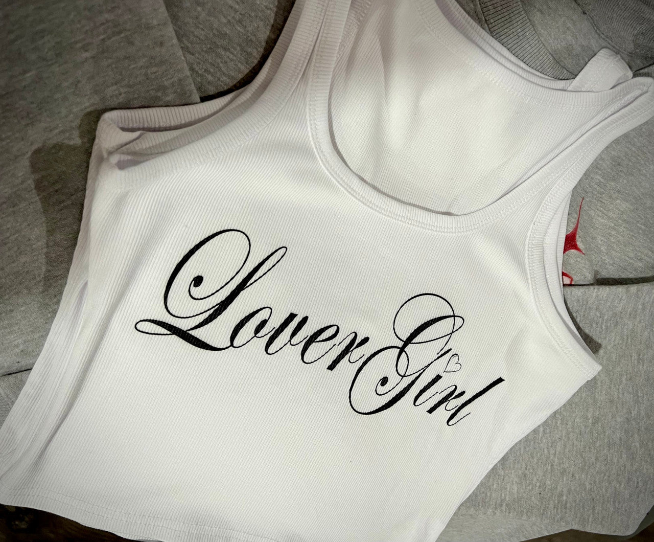Limited Edition 'LoverGirl' Script Rib White Tank Top