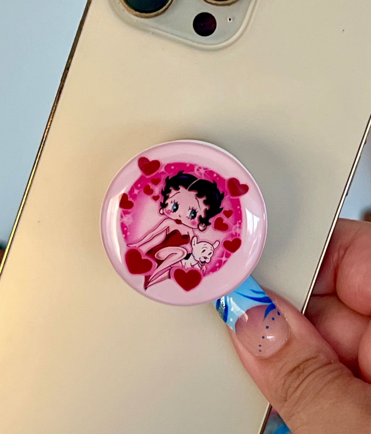 'BABYDOLL AT HEART' Airbrush Pop Grip (Drop Glue Style) PINK