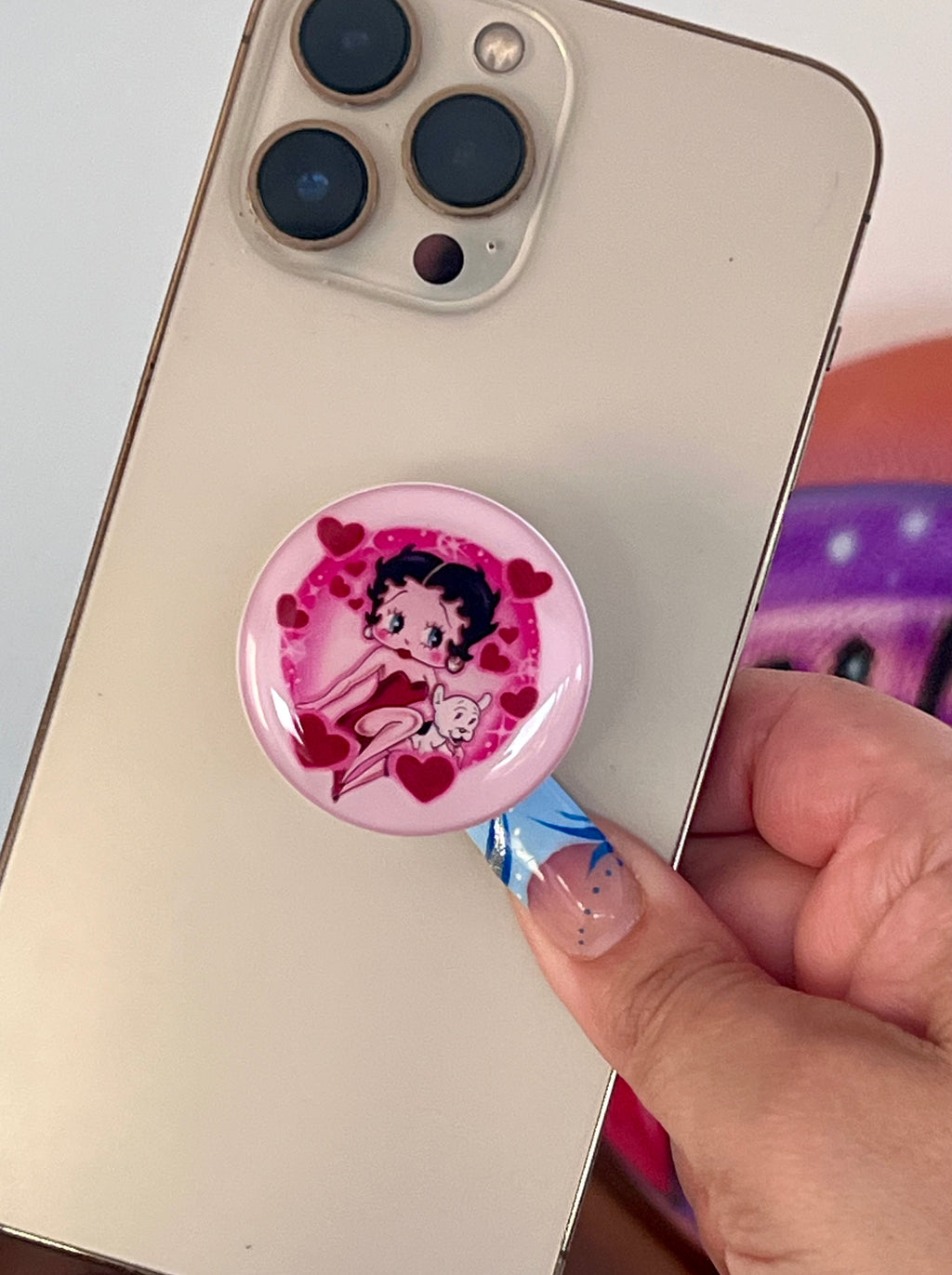 'BABYDOLL AT HEART' Airbrush Pop Grip (Drop Glue Style) PINK