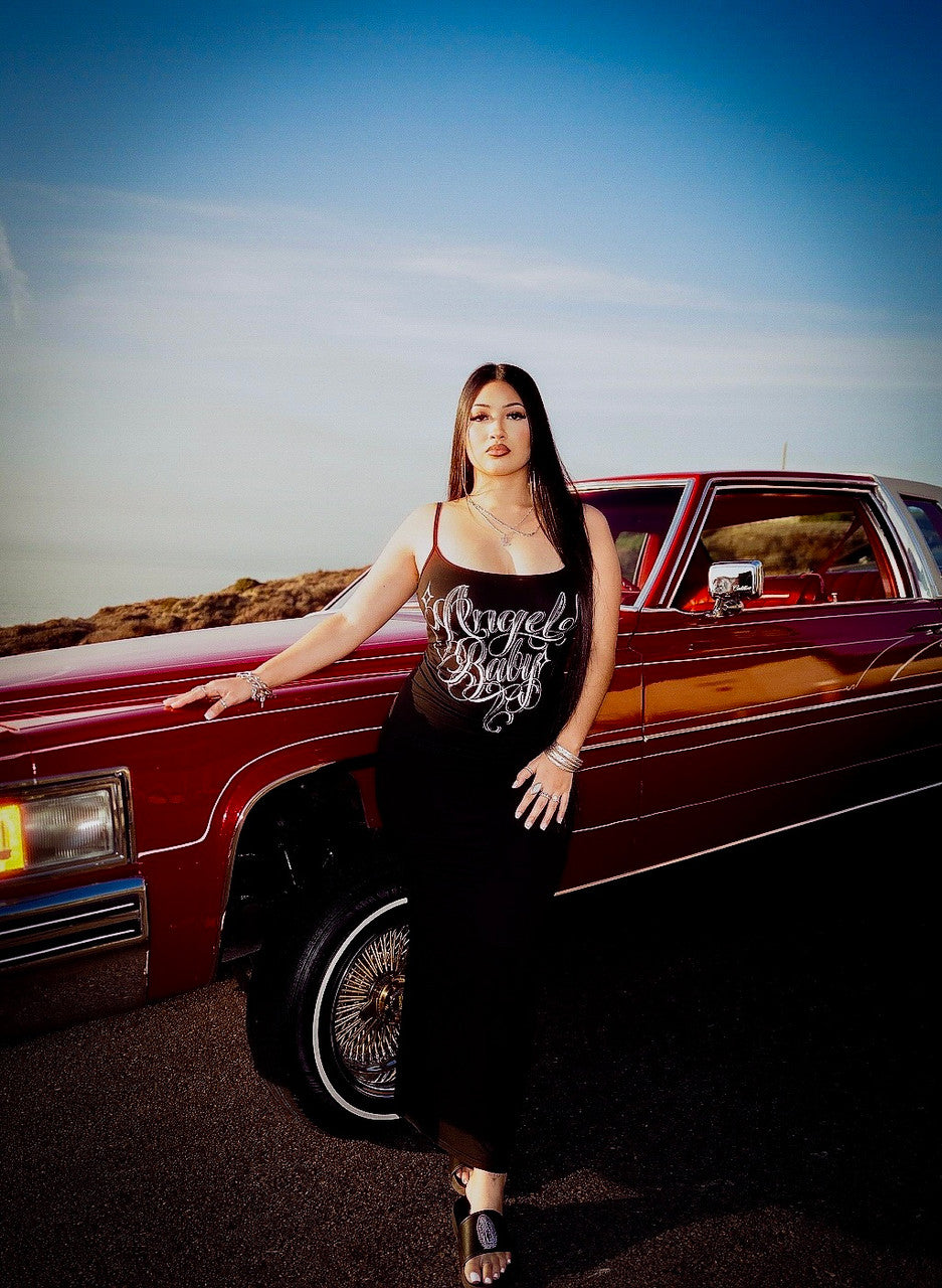 Limited Edition 'Angel Baby' Script Long Slip Dress (Black)