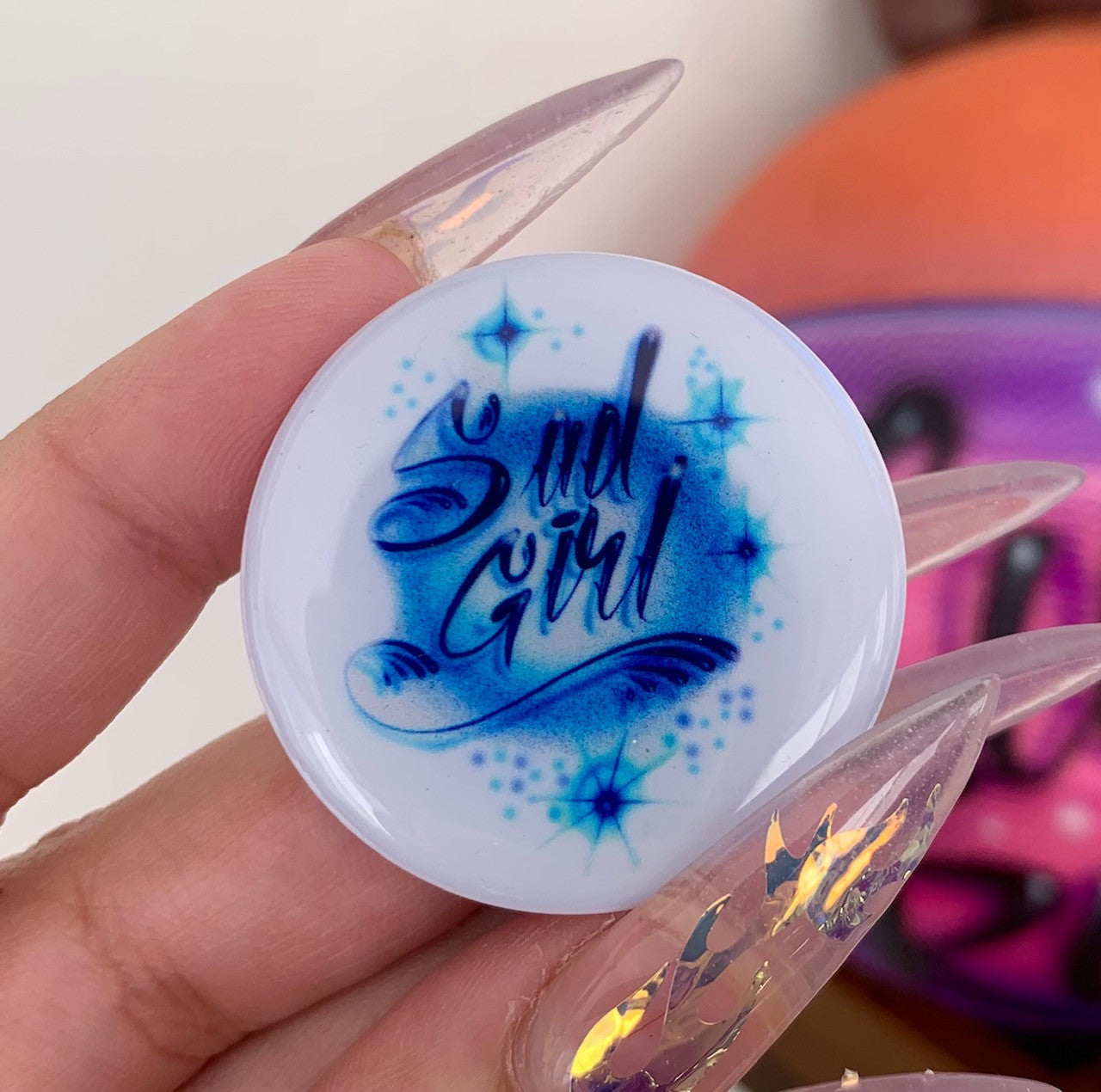 Sad Girl Airbrushed Pop Grip WHITE/BLUE (Drop Glue Style)