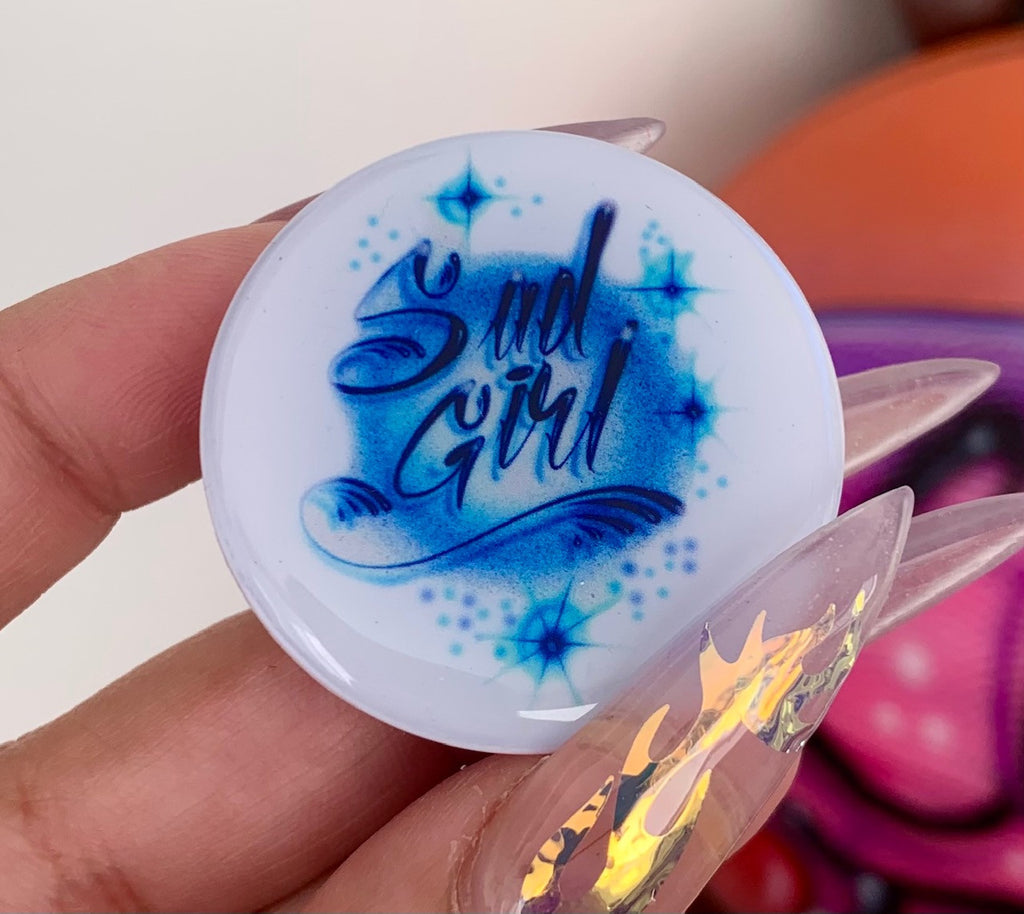 Sad Girl Airbrushed Pop Grip WHITE/BLUE (Drop Glue Style)