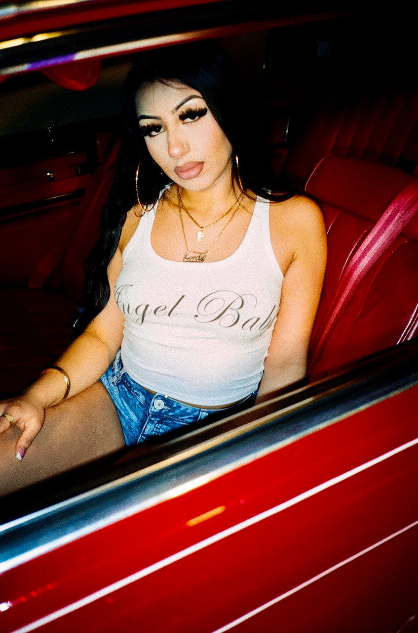 Limited Edition 'Angel Baby' Script Rib White Tank Top