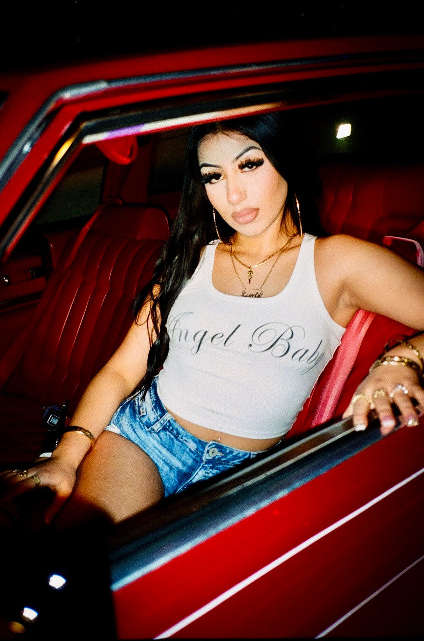 Limited Edition 'Angel Baby' Script Rib White Tank Top