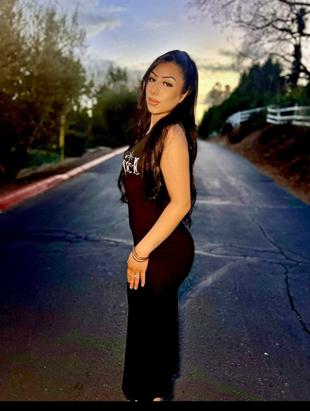 Limited Edition 'SAD GIRL' Pen & Ink Halter Tie Long Slip Dress (BLACK)