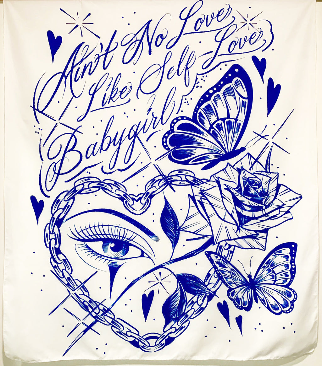 Ain't No Love Like Self-Love Pen & Ink Tapestry (White/Blue)