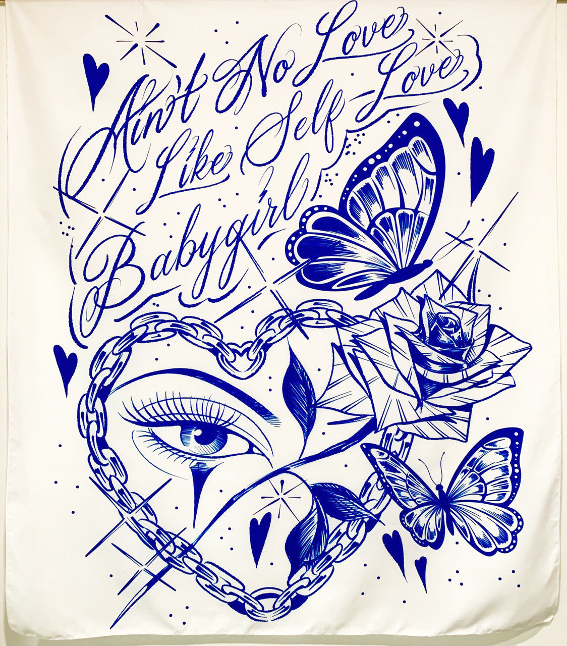 Ain't No Love Like Self-Love Pen & Ink Tapestry (White/Blue)