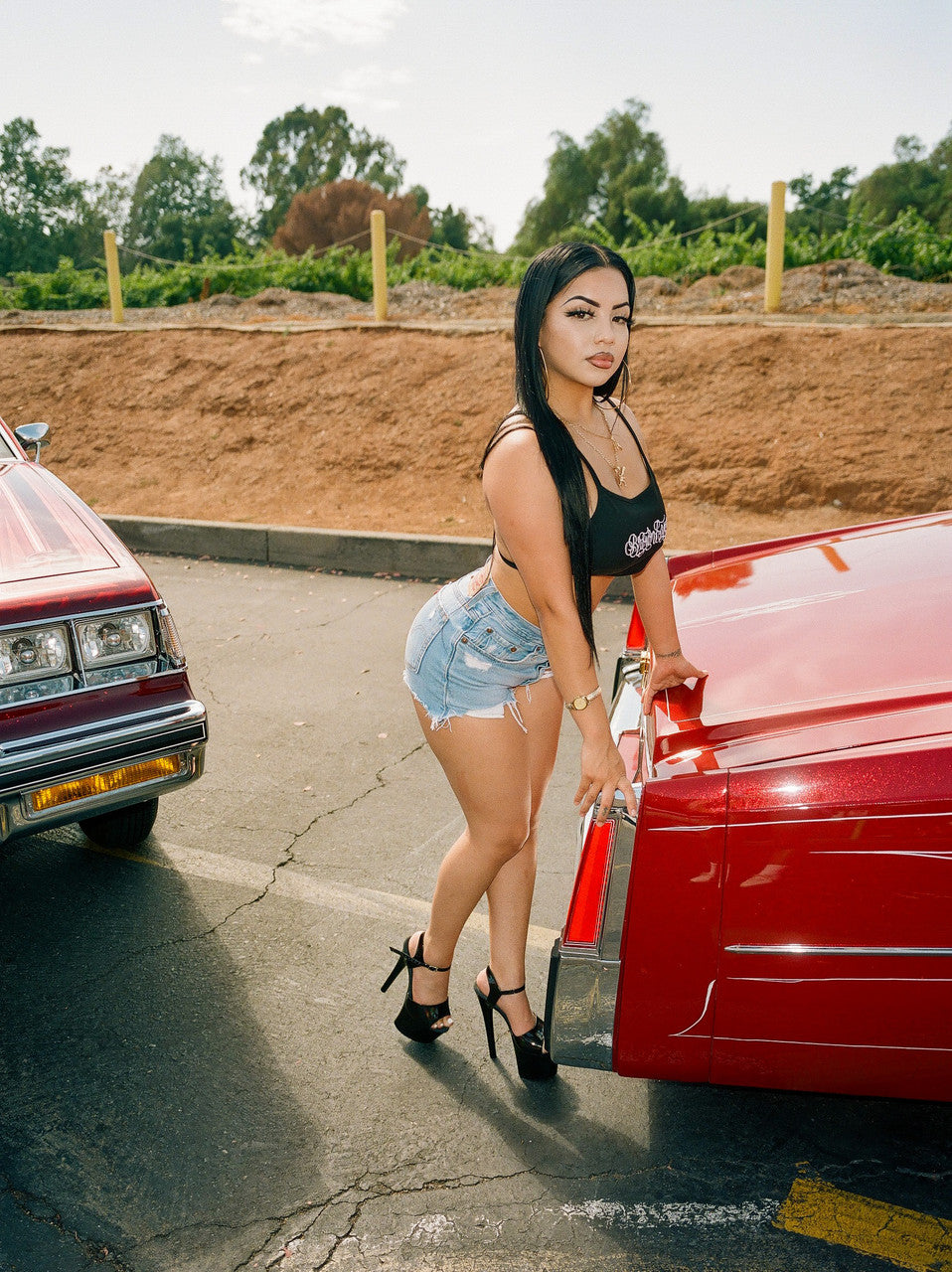 Limited Edition 'BROWN EYES' Embroidered Backless Crop Tank (BLACK)