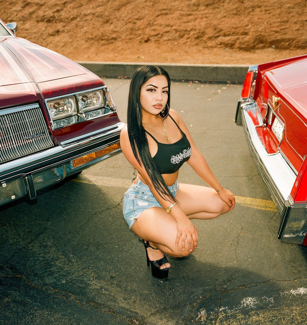 Limited Edition 'BROWN EYES' Embroidered Backless Crop Tank (BLACK)