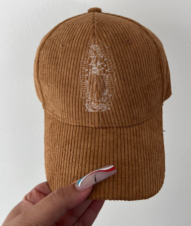 Lux Rosa 'OUR LADY' Embroidered Corduroy Baseball Hat (Brown)