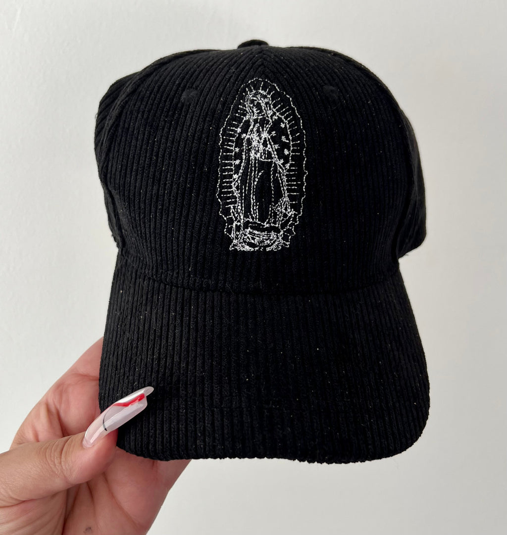 Lux Rosa 'OUR LADY' Embroidered Corduroy Baseball Hat (Black)