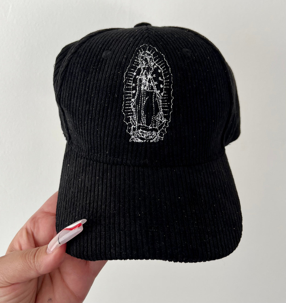 Lux Rosa 'OUR LADY' Embroidered Corduroy Baseball Hat (Black)
