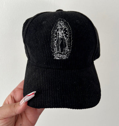 Lux Rosa 'OUR LADY' Embroidered Corduroy Baseball Hat (Black)