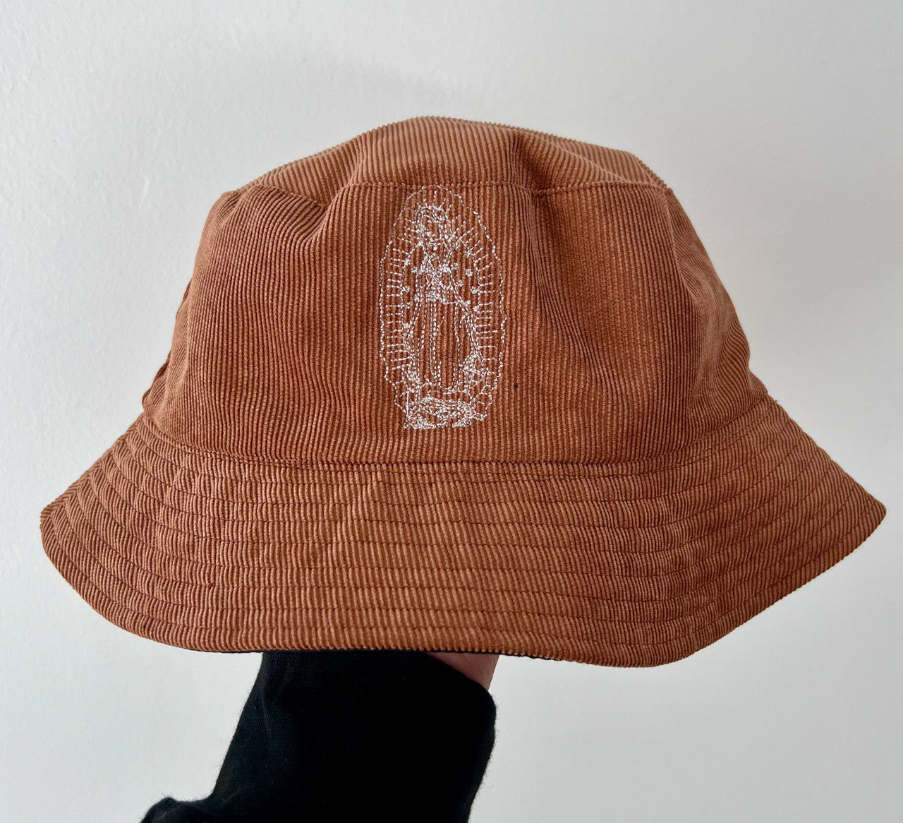 Lux Rosa 'Our Lady' Embroidered Corduroy Bucket Hat (BROWN)