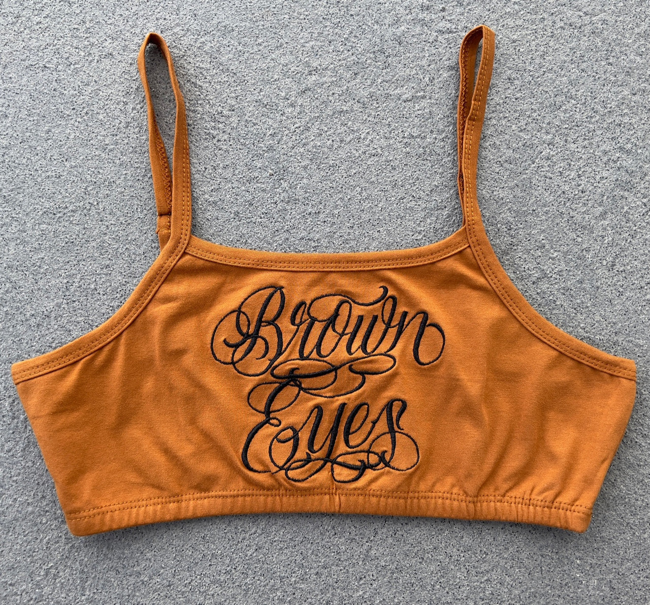 Limited Edition'BROWN EYES' Embroidered Cut & Sew Crop Top (Brown)