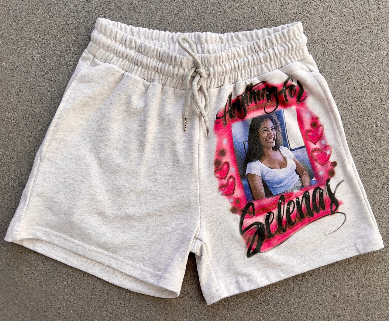 Anything For Selenas' Custom Airbrushed Cut & Sew French Terry Sweatshorts (Drawstring w/ pockets) GREY