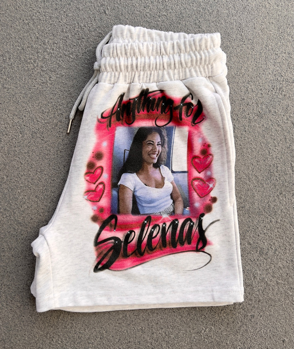 Anything For Selenas' Custom Airbrushed Cut & Sew French Terry Sweatshorts (Drawstring w/ pockets) GREY