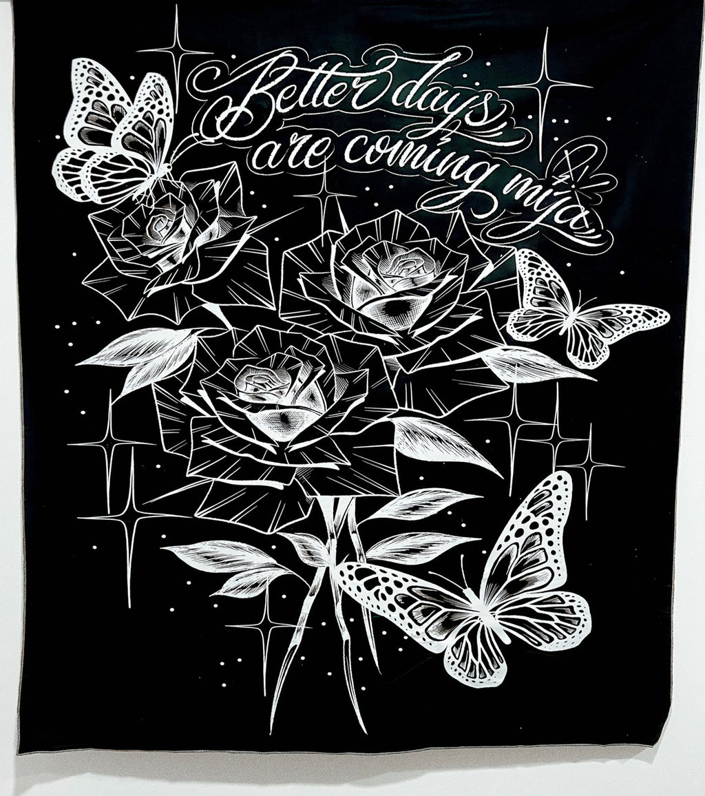 Better Days Are Coming Butterfly Pen & Ink Tapestry (BLACK/WHITE)