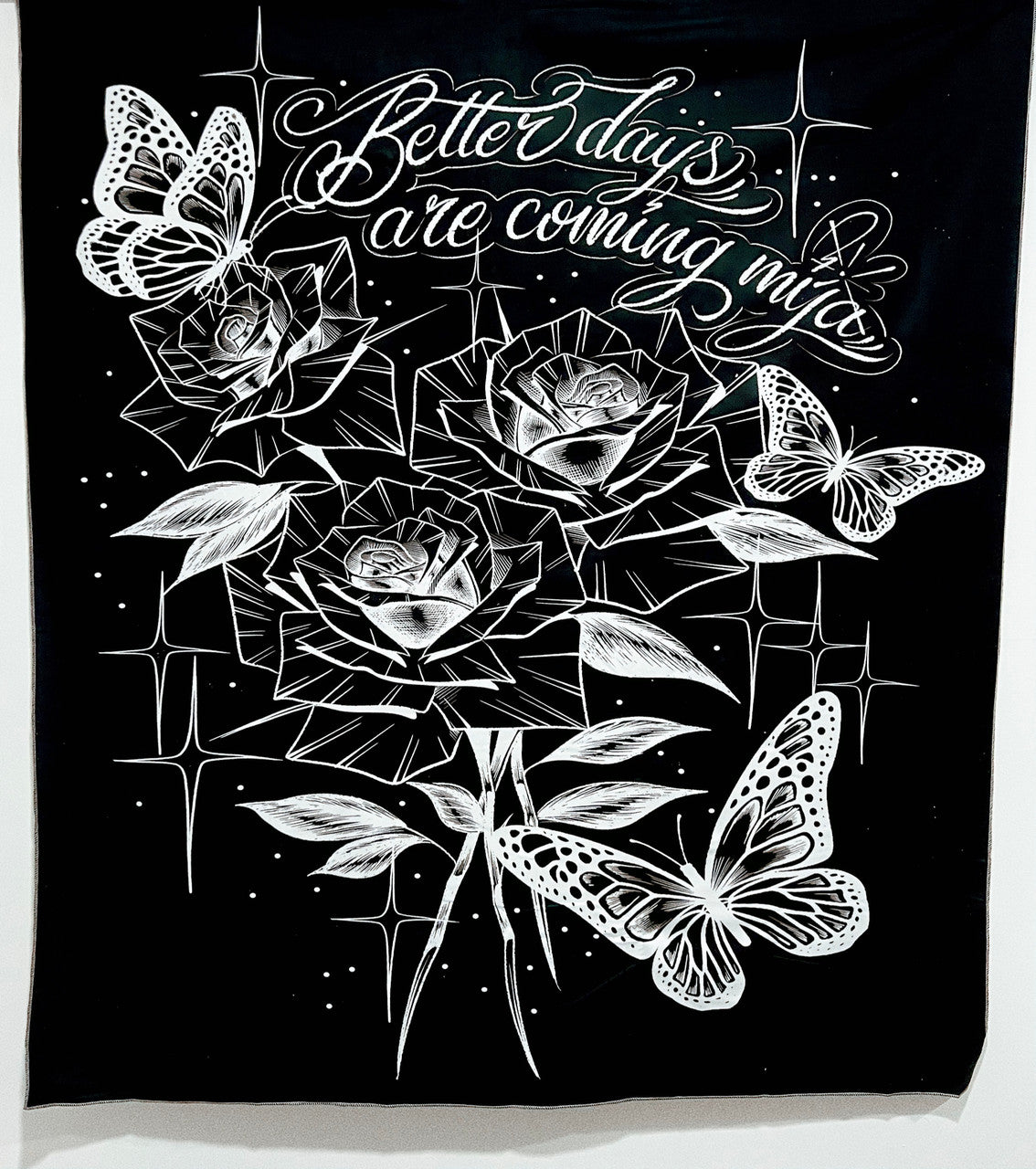 Better Days Are Coming Butterfly Pen & Ink Tapestry (BLACK/WHITE)
