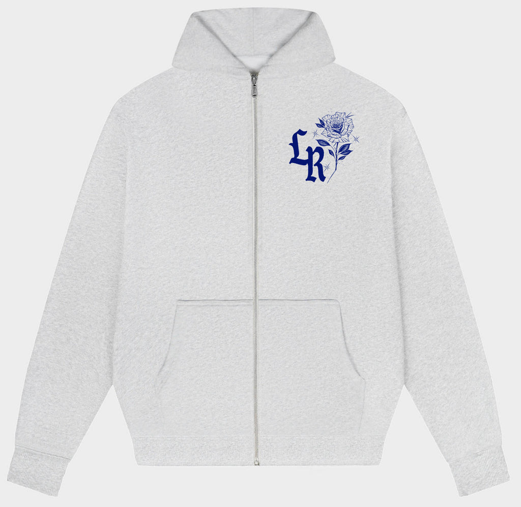 FOREVER MINE' Pen & Ink Zip-Up Hoodie (Grey/Blue)