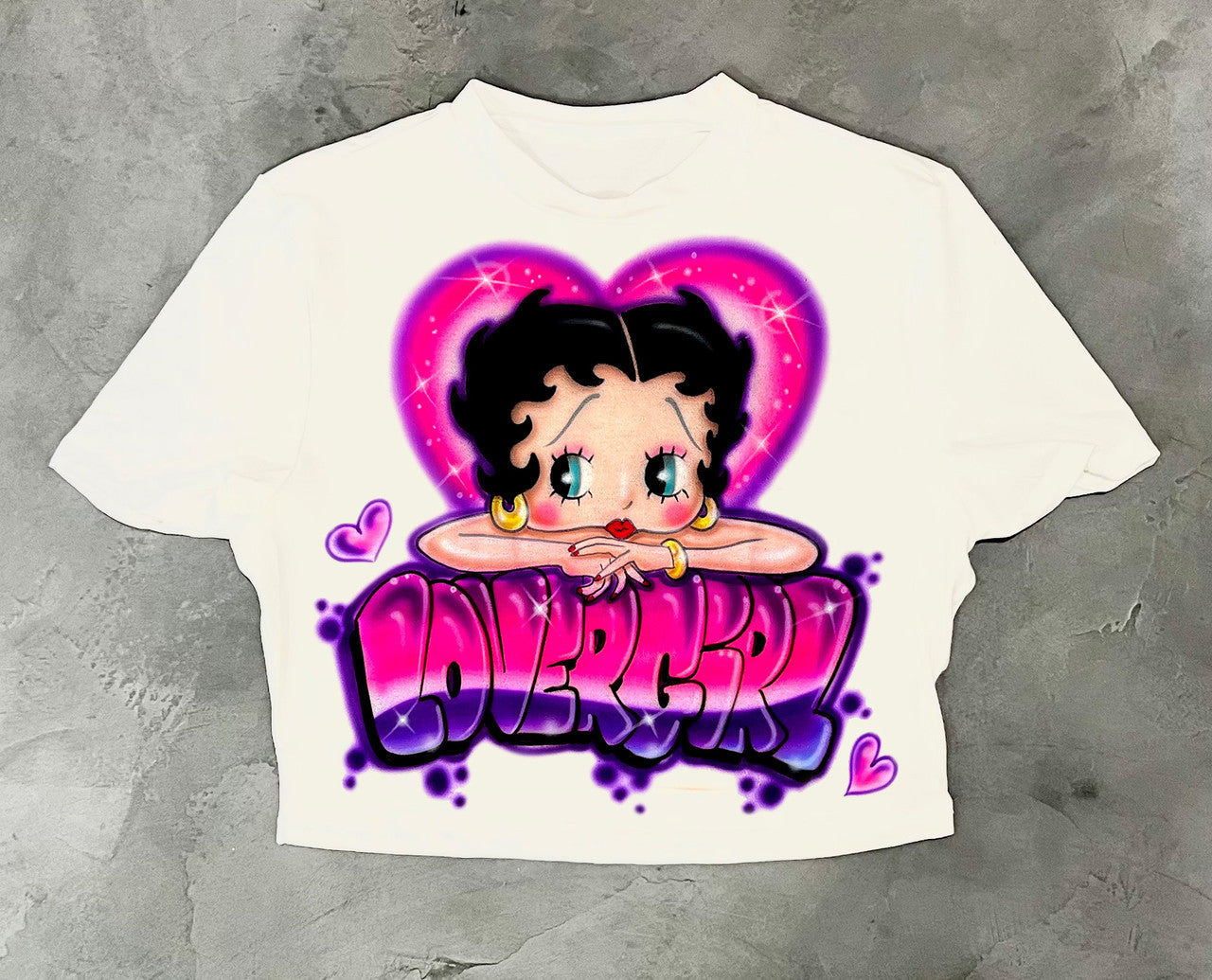 Limited Edition 'LOVERGIRL AT HEART' Airbrushed White Crop Tee