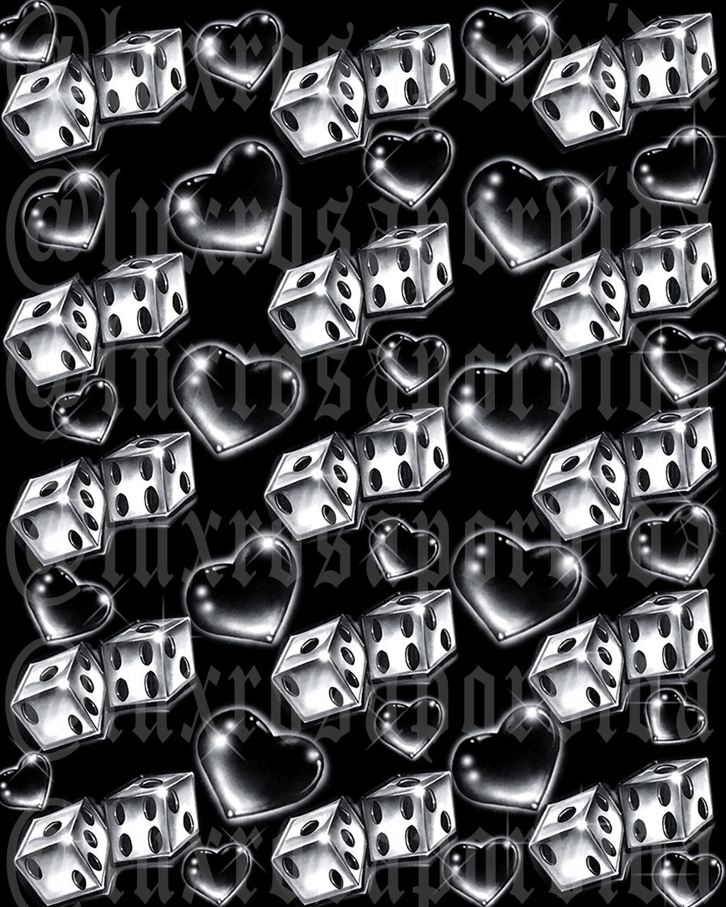 Glamour Shotz Airbrushe Y2k 2000s 'LOVERGIRL' Dice Heart Backdrop (BLACK) (Extra Large)