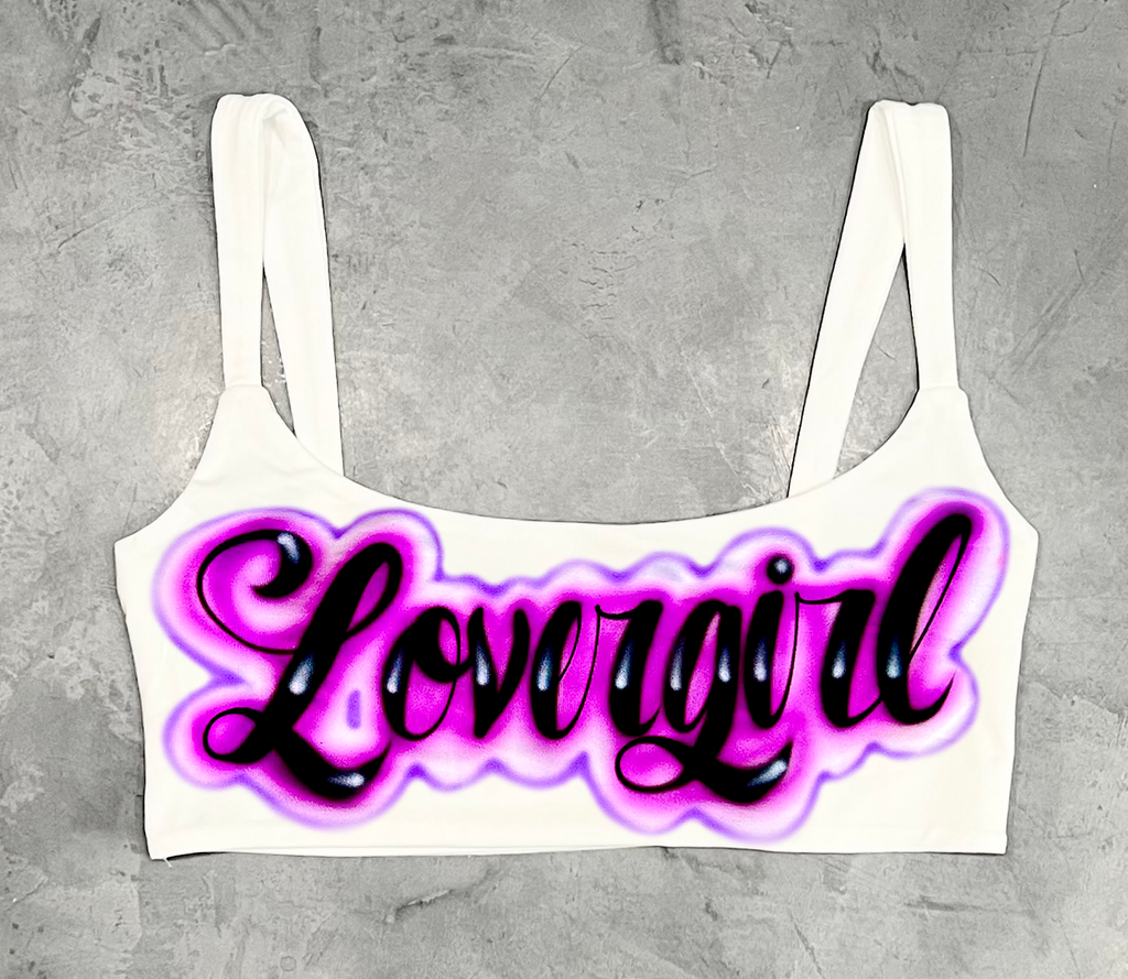 Limited Edition 'LOVERGIRL' Airbrushed Crop Tank (White)