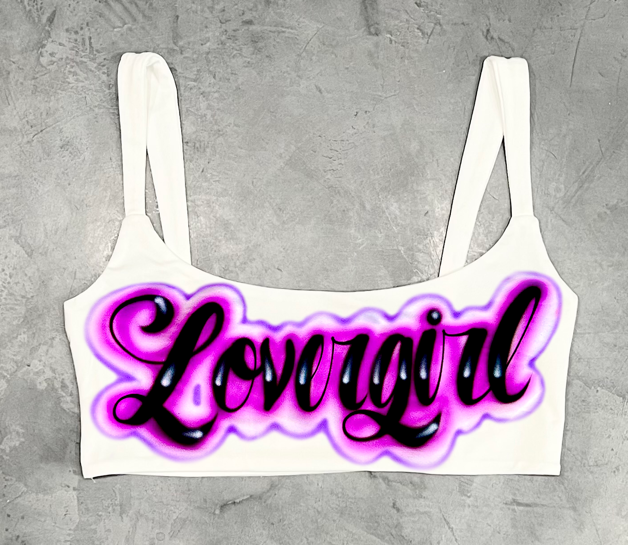 Limited Edition 'LOVERGIRL' Airbrushed Crop Tank (White)
