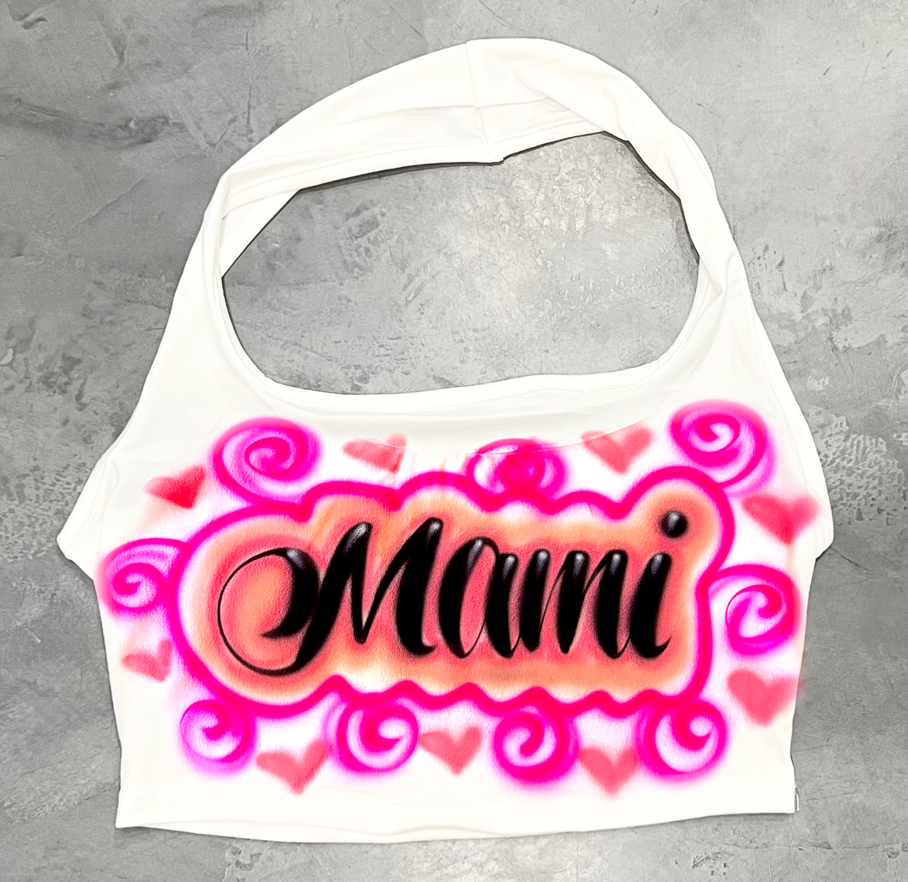 Limited Edition 'MAMI' Airbrushed Halter Top (White)