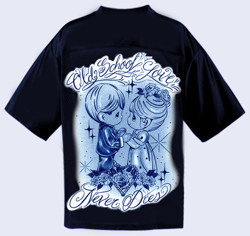 Ain't No Love Like Old School Love PM Pen & Ink Cut & Sew Football Jersey (NAVY/Light Blue)