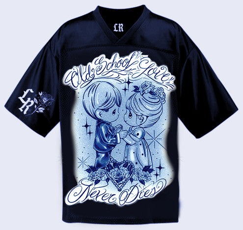 Ain't No Love Like Old School Love PM Pen & Ink Cut & Sew Football Jersey (NAVY/Light Blue)